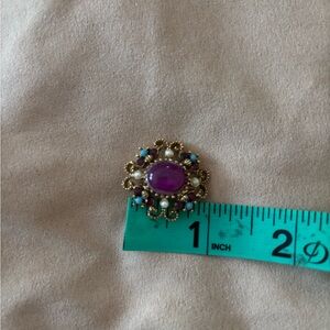 Vintage Style Purple Brooch with Pearl Accents